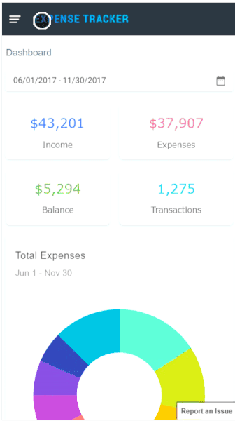 Single Page Application Example - Expense Tracker created using Essential JS 2 - Mobile View