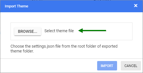 Import dialog for importing settings.json file