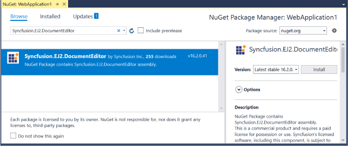 A screenshot of how to manage NuGets for a project in Visual Studio 2017