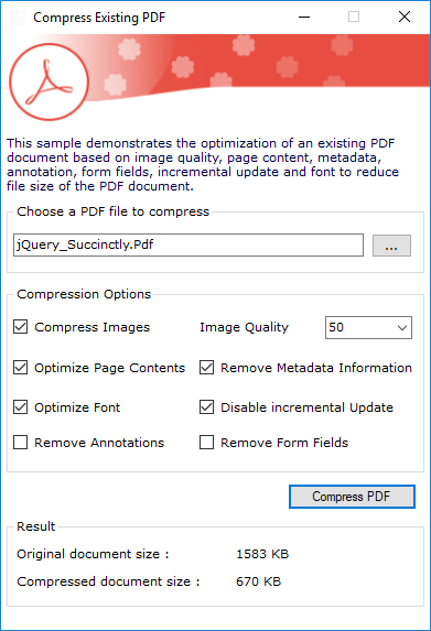 PDF compression options
