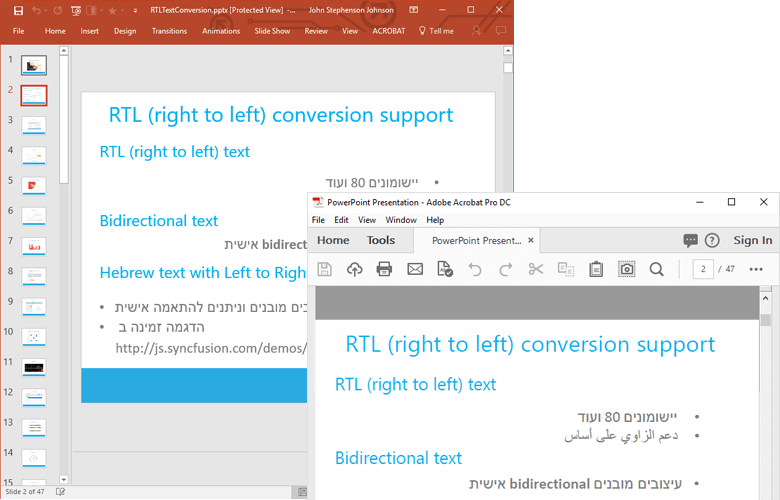 right-to-left text supported during PPTX to PDF conversion