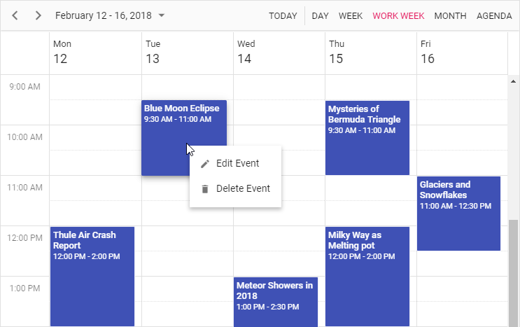 Context Menu displayed on Scheduler Event