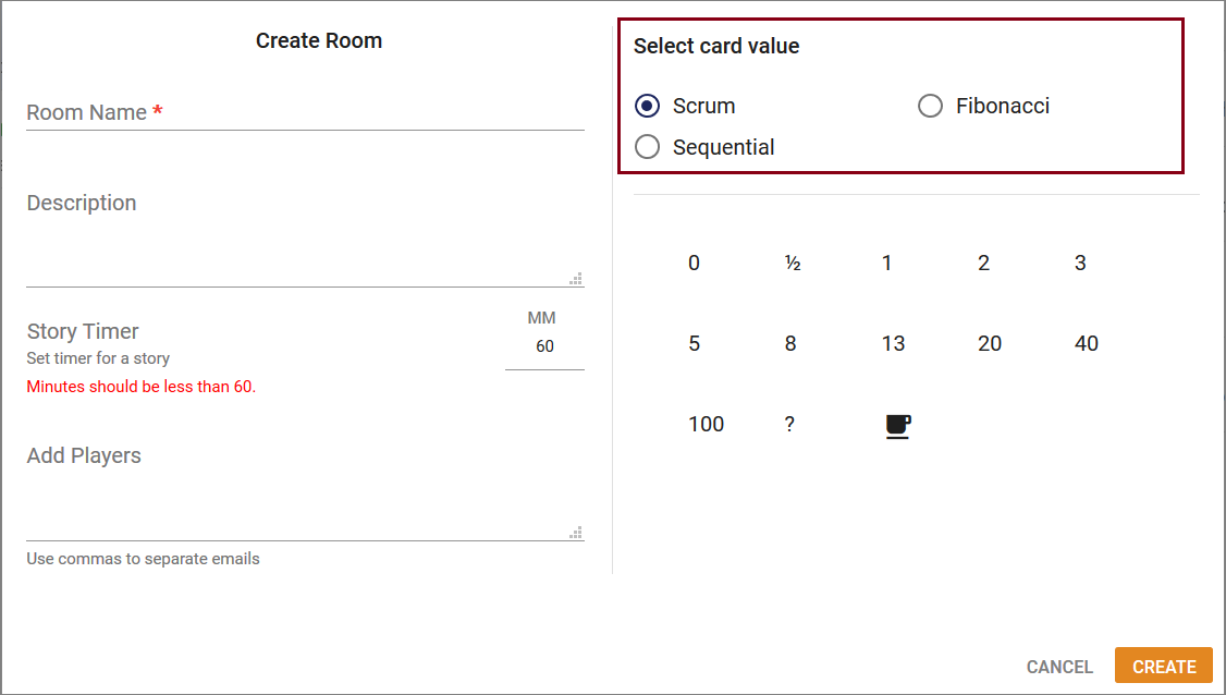 Radio button used to select card values