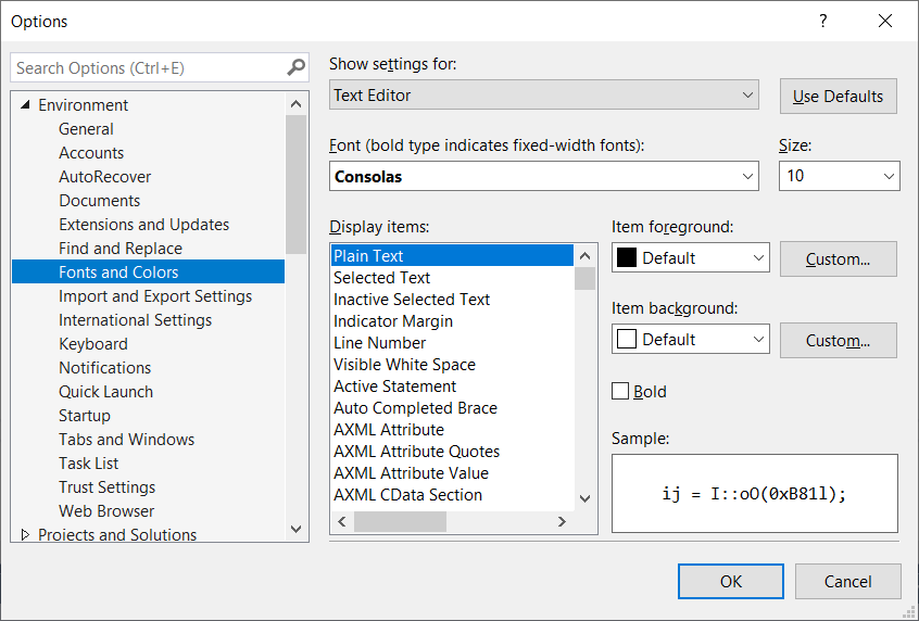 Customizing Fonts in Visual Studio