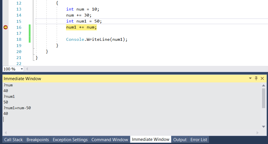 Immediate Window in Visual Studio