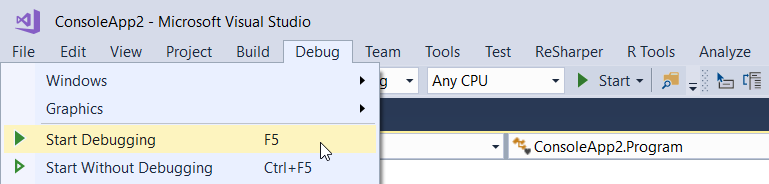 Start Debugging Option in Visual Studio