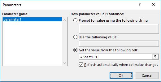 Screenshot of applying RANGE parameter in MS Excel