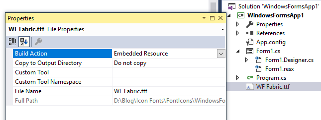 WF Fabric.ttf file marked as embedded resource
