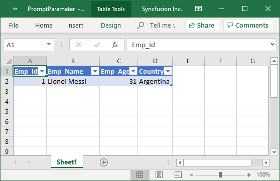 Excel file generated with PROMPT parameter query