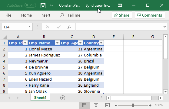 Excel file generated with CONSTANT parameter query